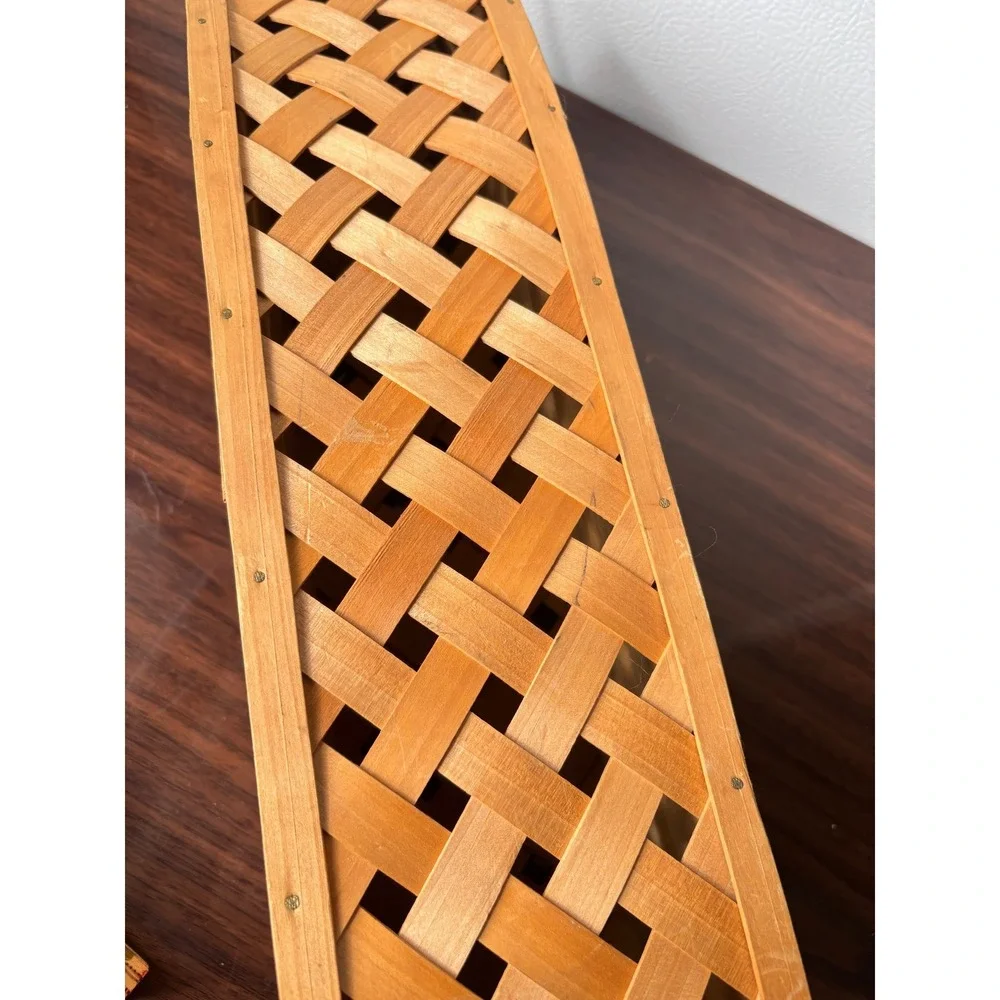 Vtg Wooden Lattice Wine Bottle Carrier‎ Box with Rope Handles and Brass Latch
